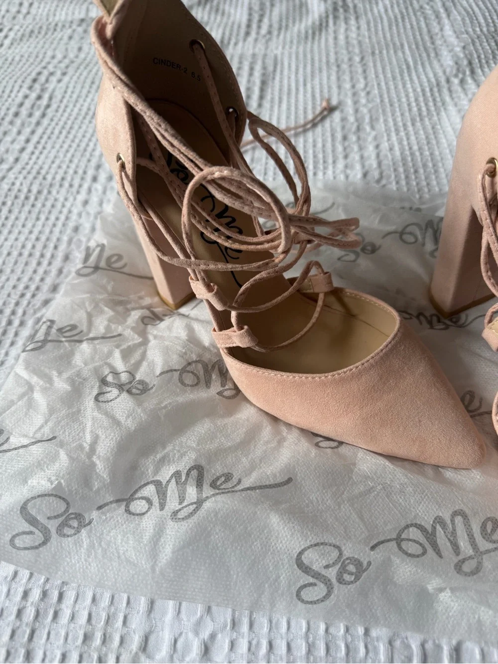 So Me Blush Lace-Up Block 4 Inch Heels